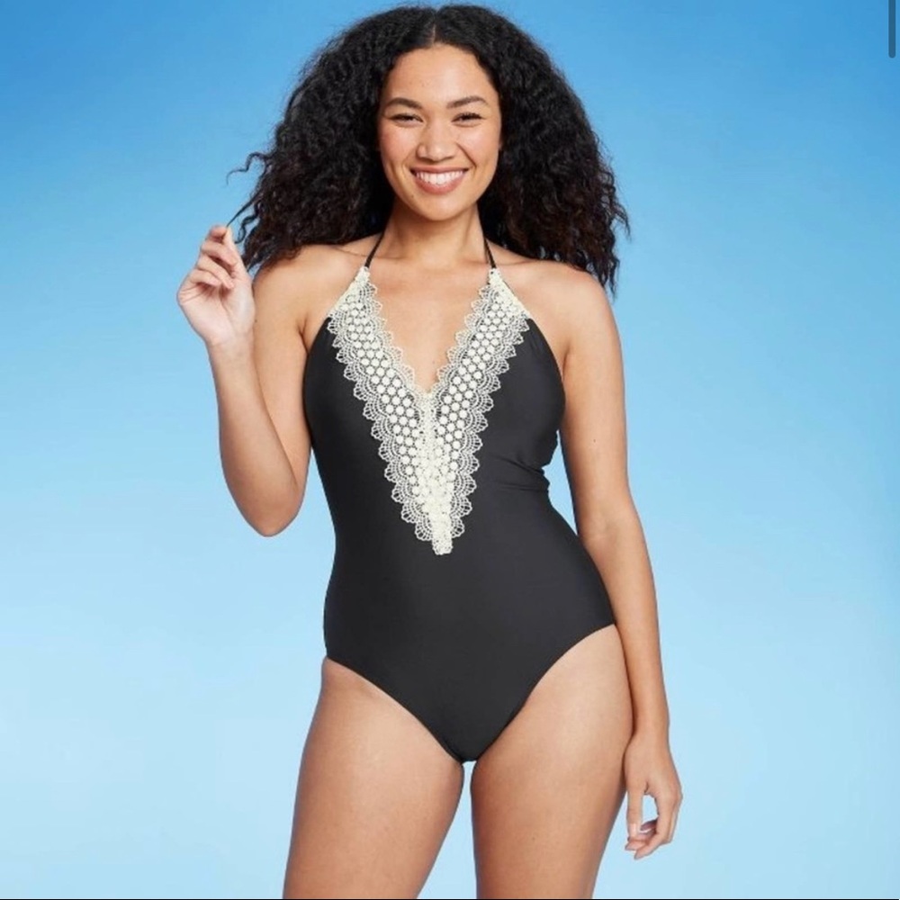 Sea Angel Black Lace One Piece Swimsuit L